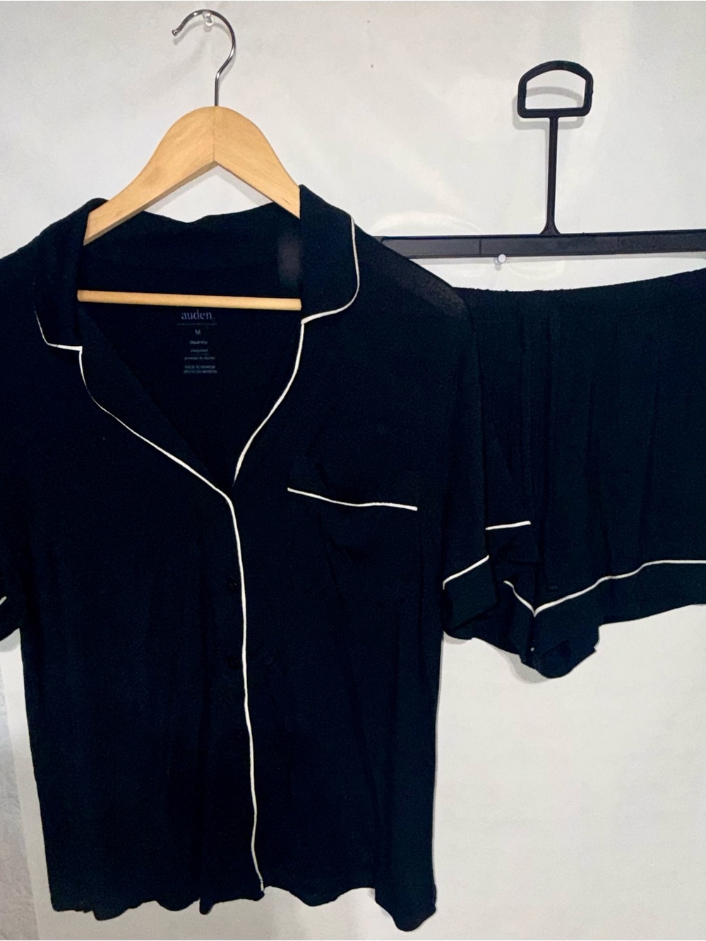 Auden Black Short Sleeve Pajama Set with White Piping Trim